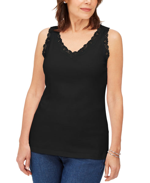 Petite Cotton Lace-Trim Tank Top